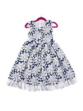Crayon Kids Girls' Party Dress Navy with White Flowers Petticoat Size 5/6